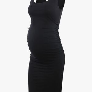 Elegant Black Side Ruching Bodycon Maternity Dress